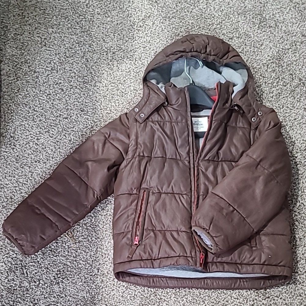 Mini Boden Brown Quilted Puffer Jacket with zippered detachable Hood